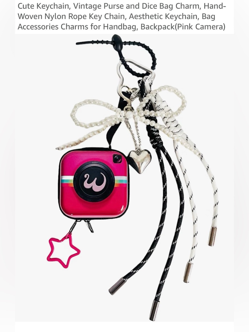 Pink Square Mini Camera Keychain with Rainbow Stripe NEW